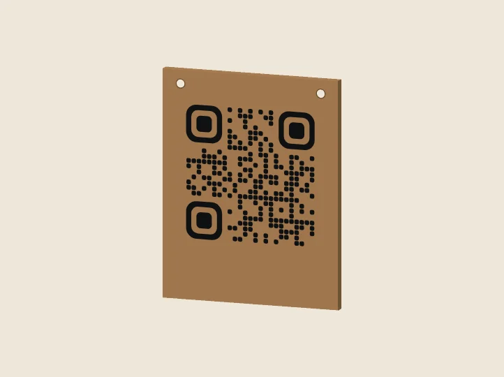 Vista previa 3D de la placa de pared con el código QR en relieve