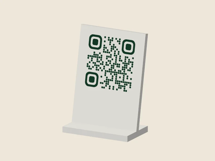 Vista previa 3D del soporte de mesa con el código QR en relieve